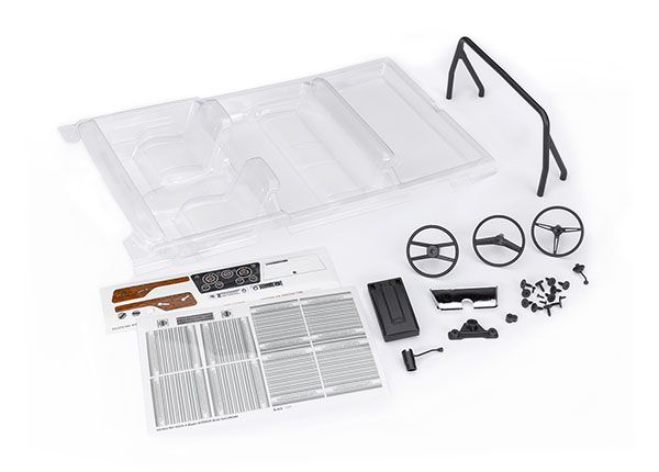 Traxxas Interior, Chevrolet Blazer (1969 -1972) (clear, requires painting) (includes rollbar, gauge bezel, steering wheel and column, shifter, armrest, decals) (fits #9111 and 9112 bodies) (requires #9128 body cage for installation)