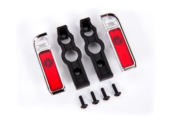 Traxxas Tail light housing, chrome (2)/ lens (2)/ retainers (left & right)/ 2.6x8 BCS (self-tapping) (4)