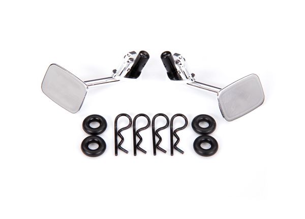 Traxxas Mirrors, side, chrome (left & right)/ o-rings (4)/ body clips (4) (fits #9112 body)