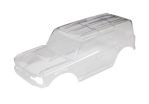 Traxxas Body, Ford Bronco (2021) (clear, requires painting)/ decals/ window masks (includes grille, side mirrors, door handles, fender flares, windshield wipers, spare tire mount, clipless mounting, hardware) (requires #8080X inner fenders)