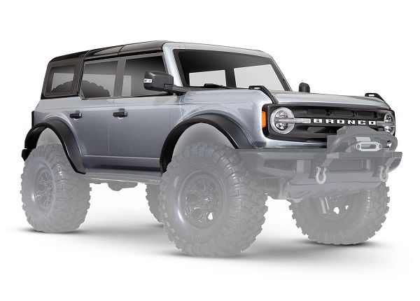 Traxxas Body, Ford Bronco (2021),complete, silver (painted) (includes grille, side mirrors, door handles, fender flares, windshield wipers, spare tire mount, & clipless mounting) (requires #8080X inner fenders)