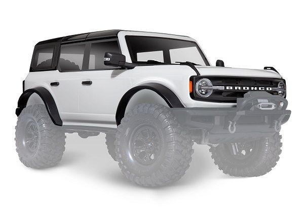 Traxxas Body, Ford Bronco (2021),complete, white (painted) (includes grille, side mirrors, door handles, fender flares, windshield wipers, spare tire mount, & clipless mounting) (requires #8080X inner fenders)