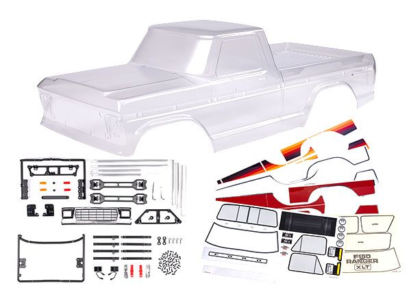 Traxxas Body Ford F-150 (1979) (Clear, Requires Painting)/ Decals/ Window Masks (Includes Grille, Side Mirrors, Door Handles, Windshield Wipers, Clipless Mounting, Hardware) (Requires #9288 Inner Fenders). Roll Bar Sold Separately (Choose Chrome 9262, Black 9262R, Or Chrome With Lights 9262X).