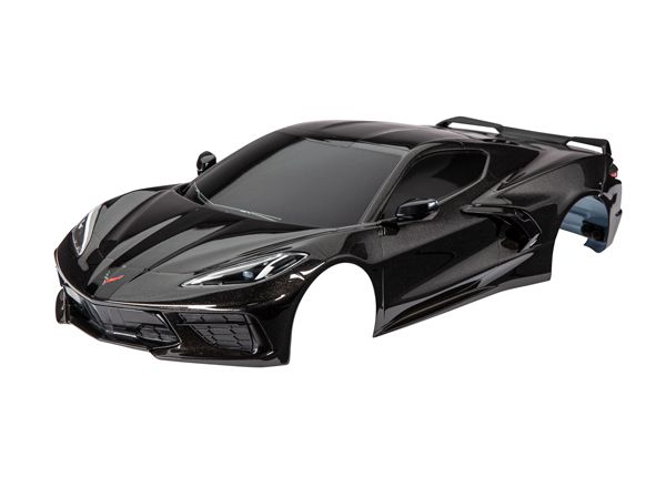 Traxxas Body, Chevrolet Corvette Stingray, complete (black) (painted, decals applied) (includes side mirrors, spoiler, grilles, vents, & clipless mounting)