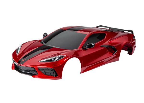 Traxxas Body, Chevrolet Corvette Stingray, complete (red) (painted, decals applied) (includes side mirrors, spoiler, grilles, vents, & clipless mounting)
