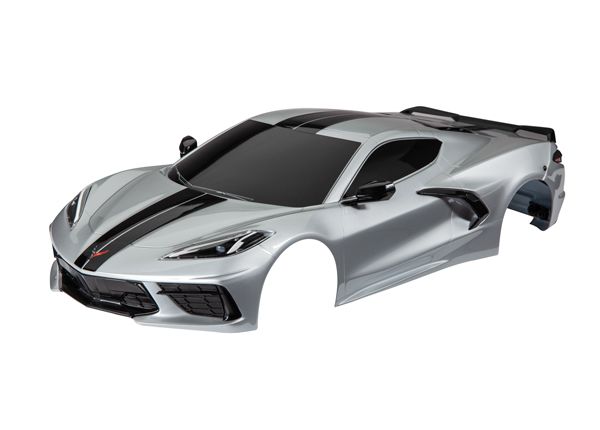 Traxxas Body, Chevrolet Corvette Stingray, complete (silver) (painted, decals applied) (includes side mirrors, spoiler, grilles, vents, & clipless mounting)