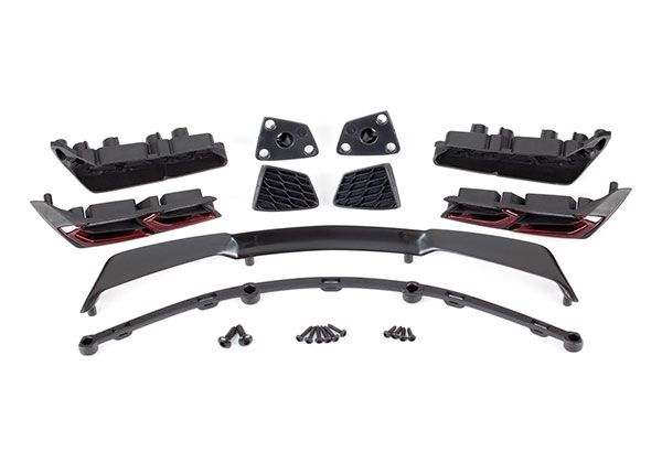 Traxxas Tail lights (2)/ tail light mounts (2)/ wing/ wing mount/ vent, rear (2)/ vent mount, rear (2)/ 2.6x8mm BCS (2)/ 1.6x5mm BCS (4)/ 1.6x7mm BCS (6)