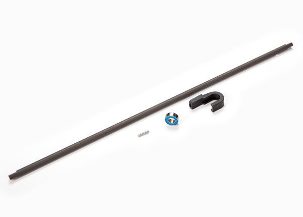 Traxxas Driveshaft, center, steel (266mm)/ pin/ support, center driveshaft/ 5x11x4 bearing