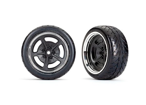 Traxxas Tires / wheels, assembled (blk w/ chrme whls) (wide, R)