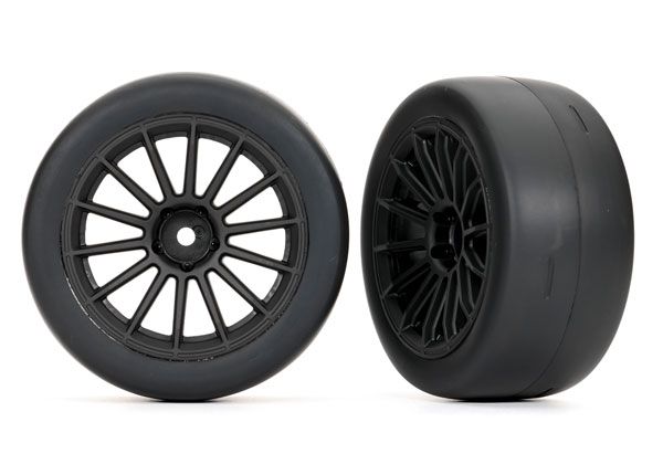 Traxxas Front Ultra-Wide Slicks, Assembled, Glued Black - Click Image to Close