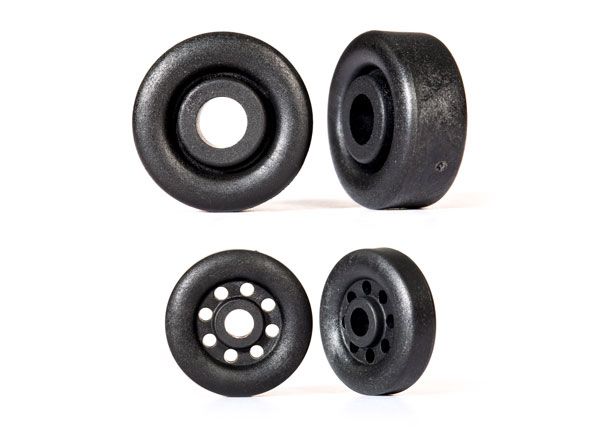 Traxxas Wheels, wheelie bar, black (26mm (2), 18mm (2)) - Click Image to Close