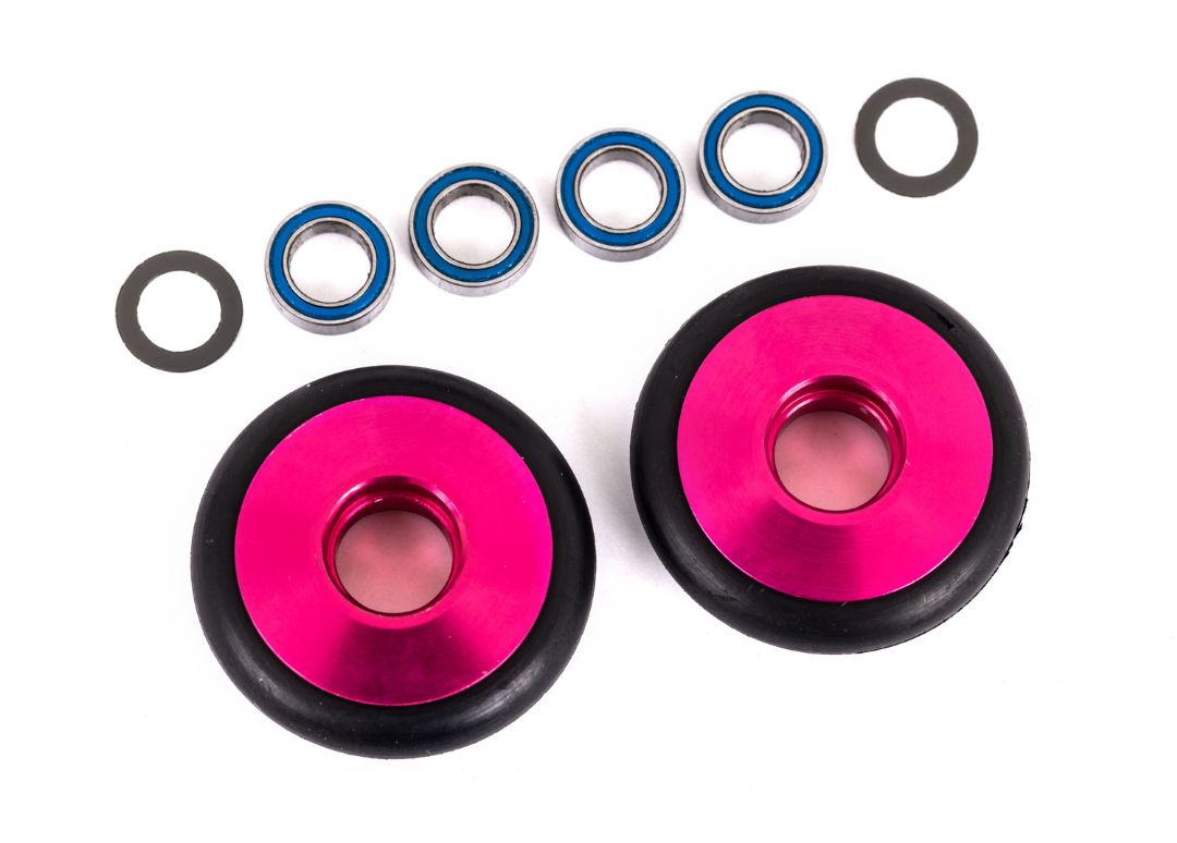 Traxxas Wheels, Wheelie Bar, 6061-T6 Aluminum (Pink-Anodized) (2)/ 5X8X2.5Mm Ball Bearings (4)/ O-Rings (2)/ 5X8X0.3Mm Tw (2)