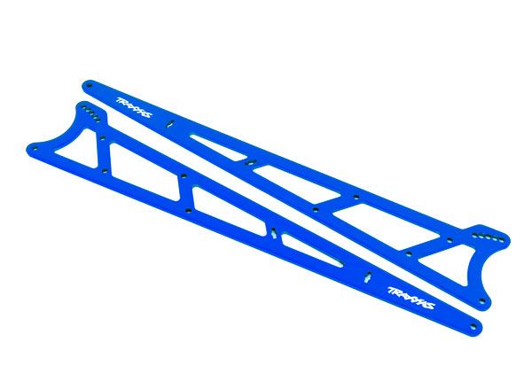 Traxxas Side plates, wheelie bar, blue (aluminum) (2)