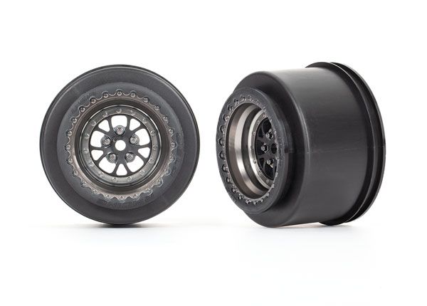 Traxxas Wheels, Weld satin black chrome (rear) (2)