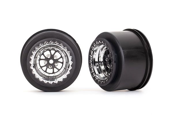 Traxxas Wheels, Weld chrome with black (rear) (2) - Click Image to Close