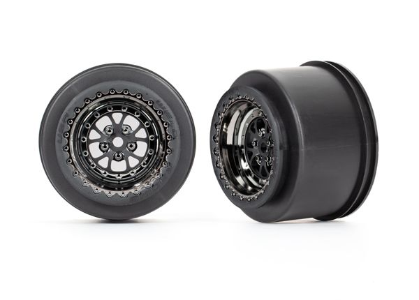 Traxxas Wheels, Weld black chrome (rear) (2) - Click Image to Close