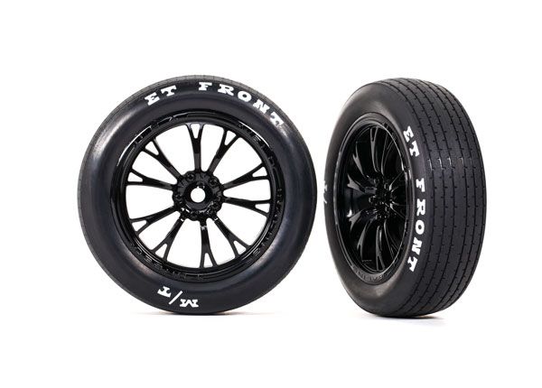 Traxxas Tires & wheels, assembled, glued (Weld gloss black wheels, tires, foam inserts) (front) (2)