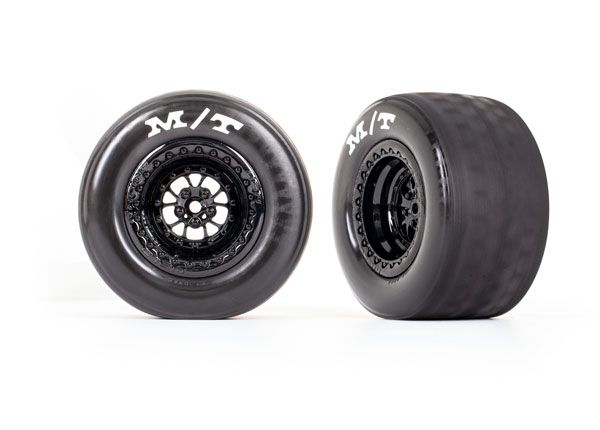 Traxxas Tires & wheels, assembled (gloss black wheels) (R) (2) - Click Image to Close