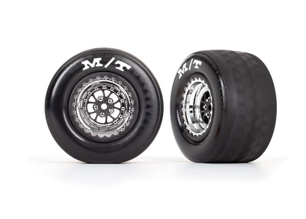 Traxxas Tires & wheels, assembled (chrome w/ blk wheels) (R) (2)