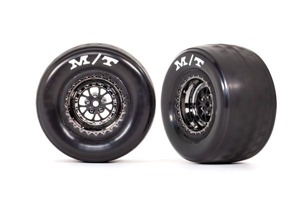 Traxxas Tires & wheels, assembled (black chrome wheels) (R) (2)