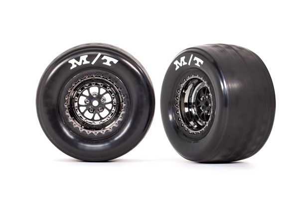 Traxxas Tires & wheels, assembled (black chrome wheels) (R) (2) - Click Image to Close