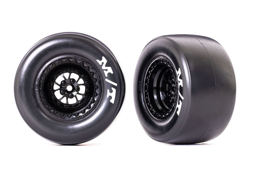 Traxxas Tires & wheels (Weld glossy black) M/T Drag Slicks (2) - Click Image to Close