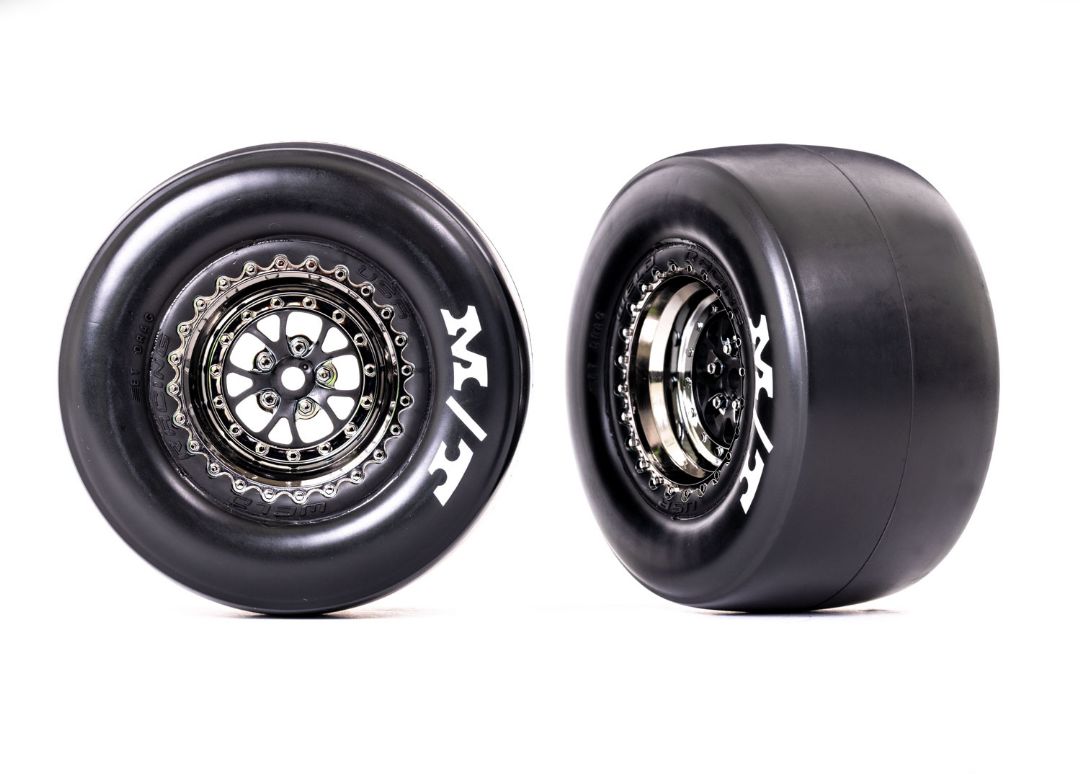 Traxxas Tires & wheels (Weld black chrome) M/T Drag Slicks (2)