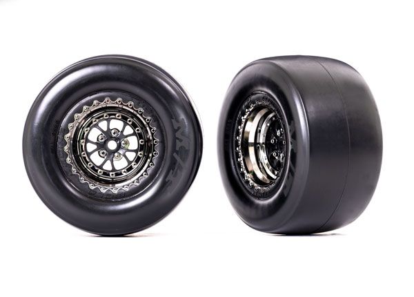 Traxxas Tires & Wheels Weld Black Chrome Wheels, Mickey Thompson Et Drag Slicks, Smoke, Foam Inserts (Rear) (2)