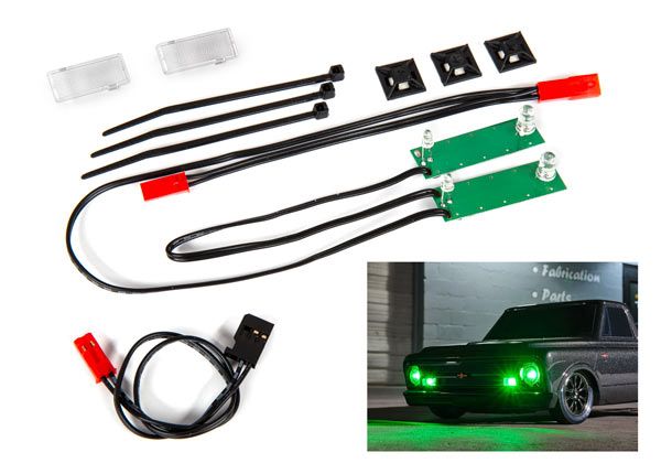 Traxxas LED light set, front, complete (green) - Click Image to Close