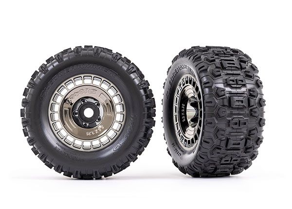 Traxxas Tires And Wheels, Assembled, Glued (3.8" Black Chrome) - Click Image to Close