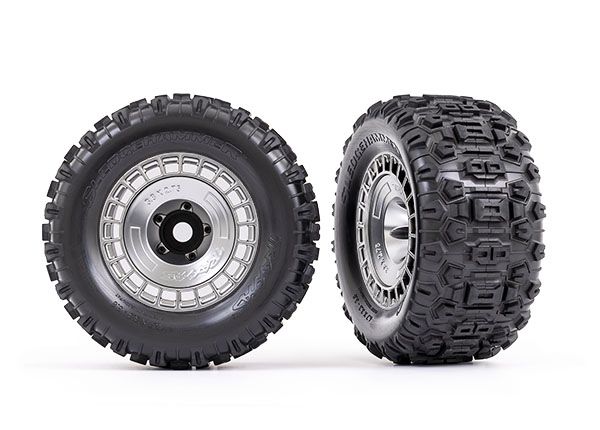 Traxxas Tires And Wheels, Assembled, Glued (3.8" Satin Chrome) - Click Image to Close