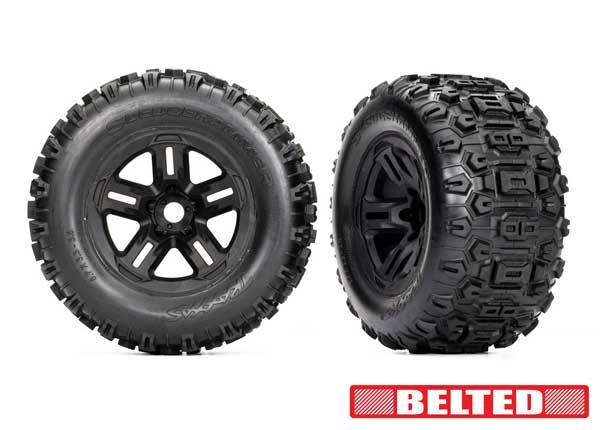 Traxxas Premount 3.8" Black Wheels & Sledgehammer® Belted - Click Image to Close