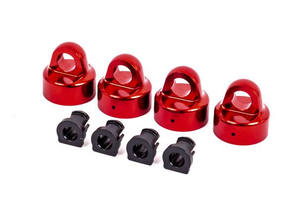 Traxxas Shock caps, aluminum (red-anodized),GT-Maxx shocks (4)/ spacers (4) (for Sledge)
