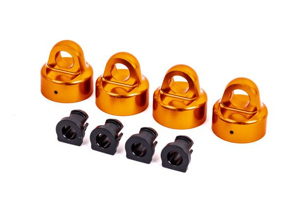 Traxxas Shock caps, aluminum (orange-anodized),GT-Maxx shocks (4)/ spacers (4) (for Sledge)