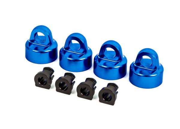Traxxas Shock caps, aluminum (blue-anodized),GT-Maxx shocks (4)/ spacers (4) (for Sledge)