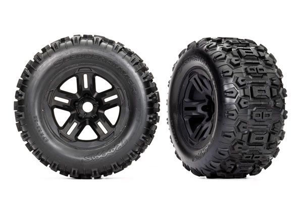 Traxxas Tires and wheels, assembled, glued (3.8" black wheels, S