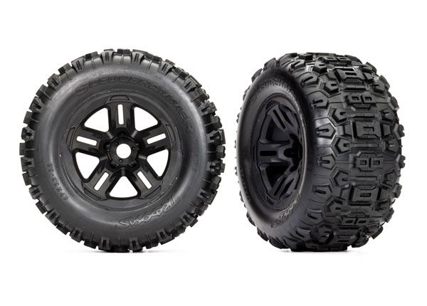 Traxxas Tires and wheels, assembled, glued (3.8" black wheels, S - Click Image to Close