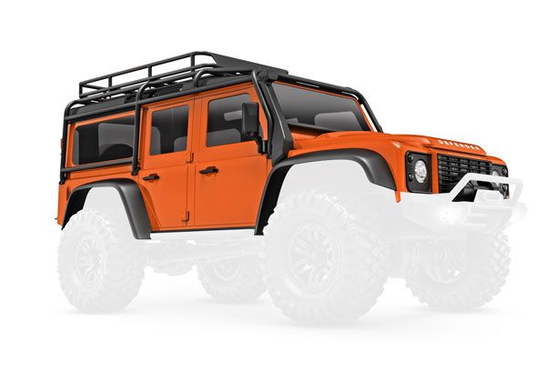 Traxxas Body TRX-4M Defender - Orange (Includes Grille, Side Mirrors, Door Handles, Fender Flares, Fuel Canisters, Jack, Spare Tire Mount, & Clipless Mounting) (Requires #9734 Front & Rear Bumpers)