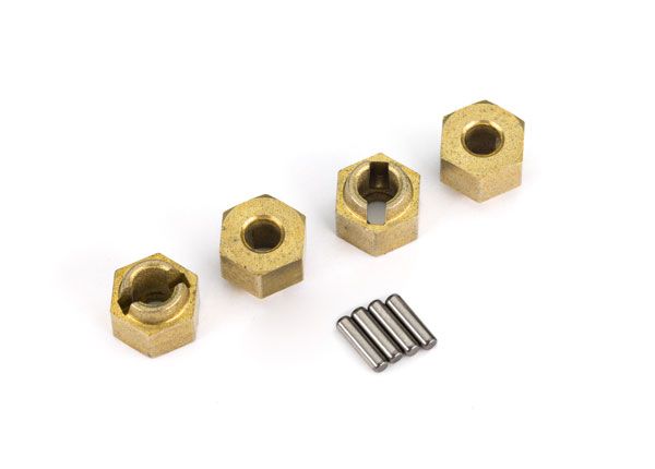 Traxxas Wheel Hubs, 7mm Hex (Brass) (4)/ Axle Pins (4) - Click Image to Close