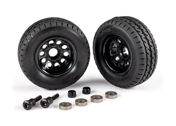 Traxxas Trailer Wheels (2)/ Tires (2)/ Mounting Hardware - Click Image to Close