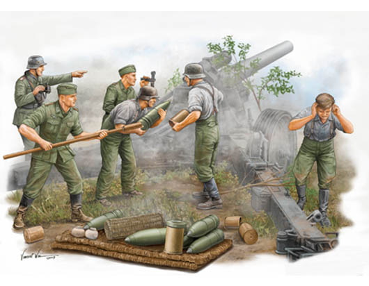 Trumpeter 1/35 German Field Howitzer Gun Crew (on firing) - Click Image to Close