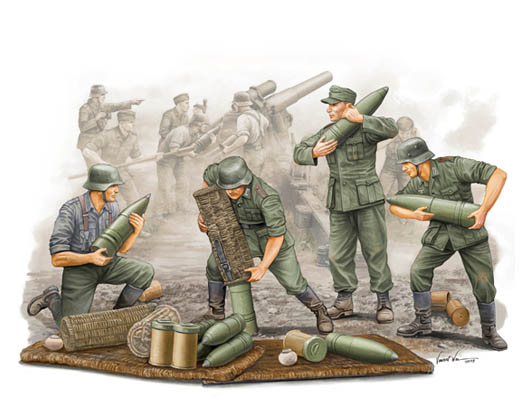 Trumpeter 1/35 German Field Howitzer Gun Crew (on carrying) - Click Image to Close