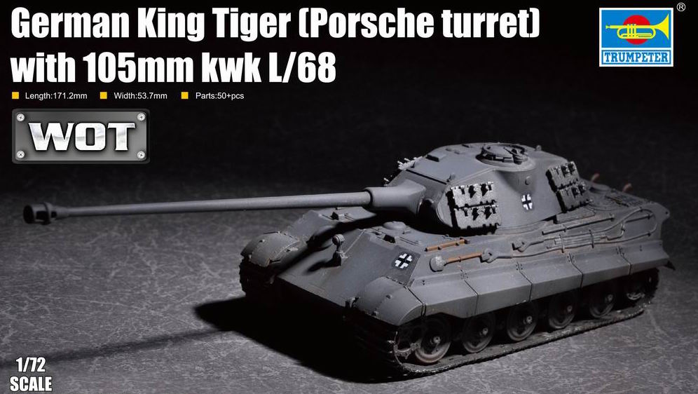 Trumpeter 1/72 German King Tiger (Porsche turret) with 105mm kWh - Click Image to Close
