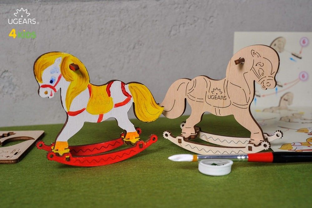 UGears Rocking Horse 3D-puzzle Coloring Model - 8 pieces - Click Image to Close