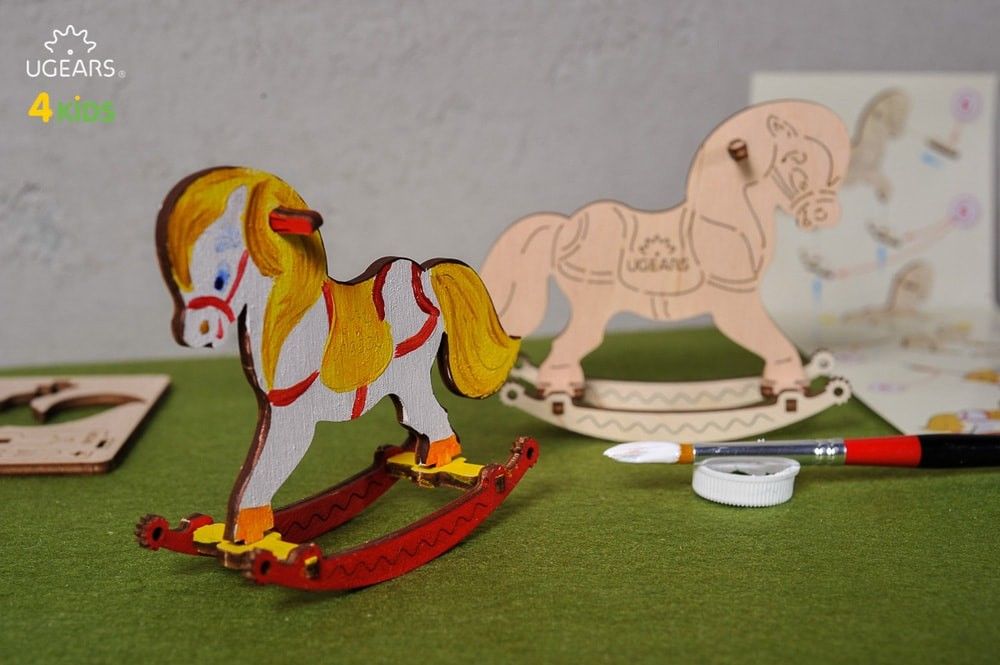 UGears Rocking Horse 3D-puzzle Coloring Model - 8 pieces - Click Image to Close