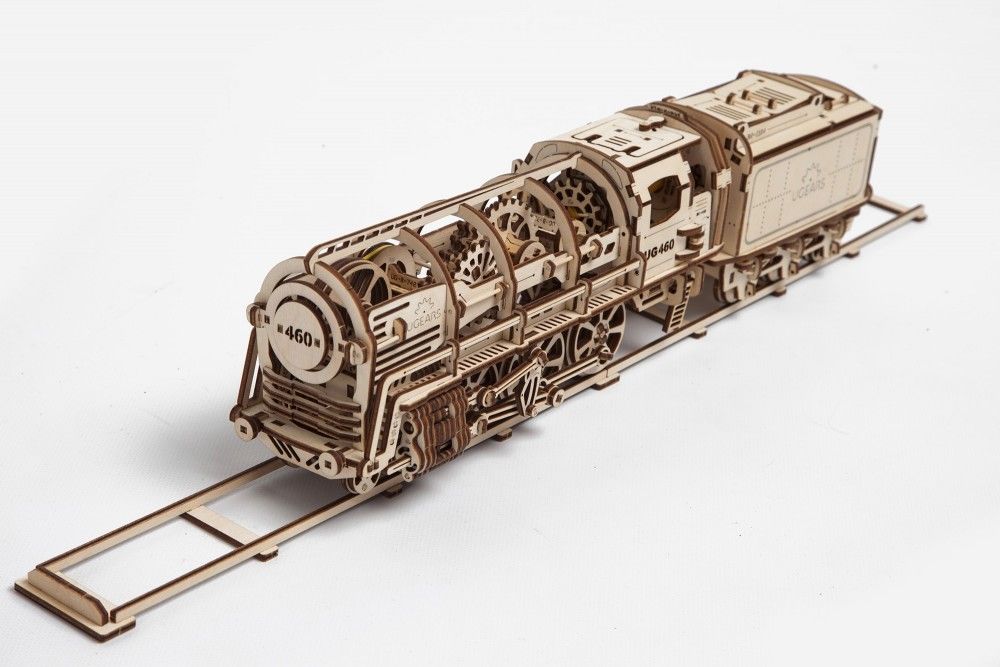 UGears Steam Locomotive with Tender - 443 pieces - Click Image to Close
