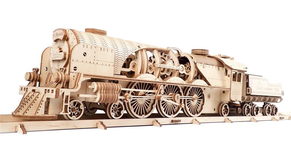 UGears V-Express Steam Train with Tender - 538 pieces (Advanced - Click Image to Close