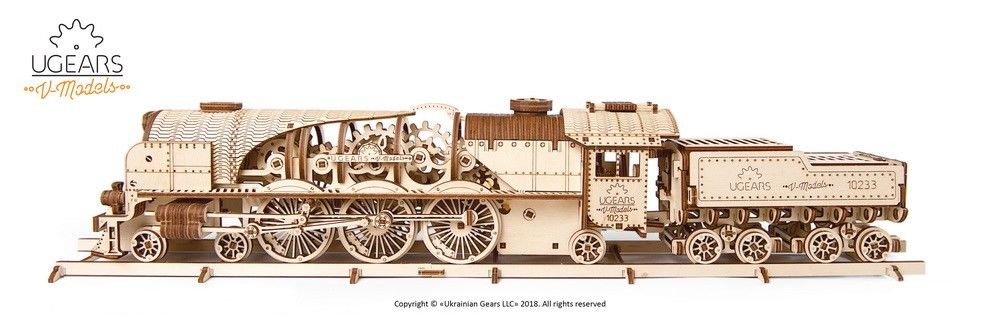 UGears V-Express Steam Train with Tender - 538 pieces (Advanced - Click Image to Close
