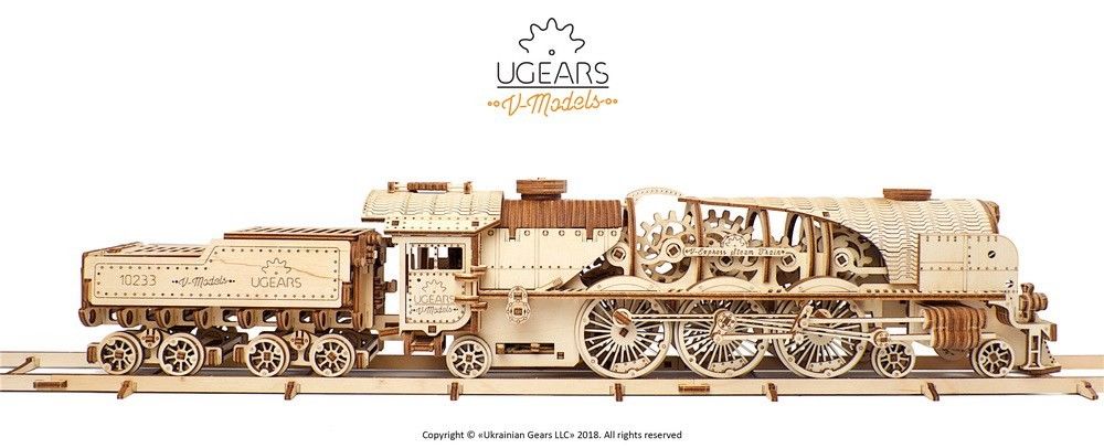 UGears V-Express Steam Train with Tender - 538 pieces (Advanced - Click Image to Close