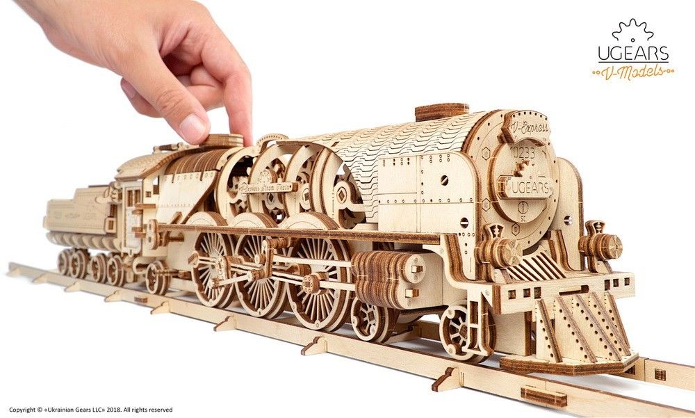 UGears V-Express Steam Train with Tender - 538 pieces (Advanced - Click Image to Close